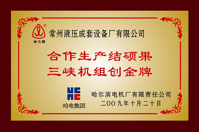 “合作生産結碩果三峽機組創金牌”稱号